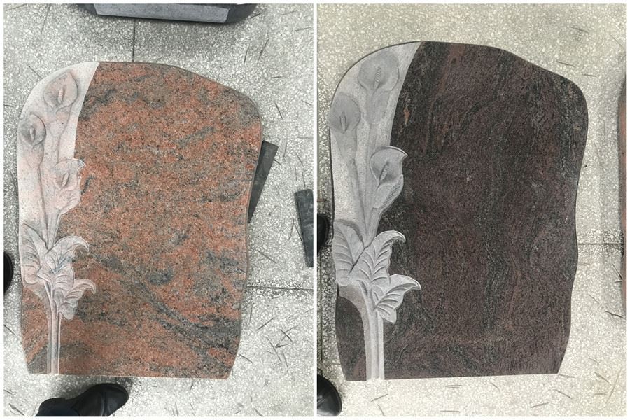 Multicolor red natural granite polished and carved flower design tombstone headstone